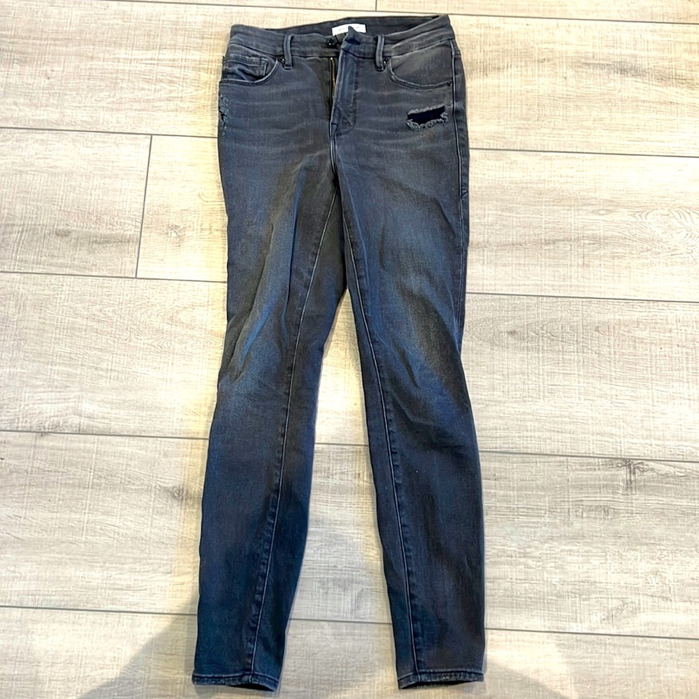 Good American black Good Legs jeans light distressing and leopard lining size 27